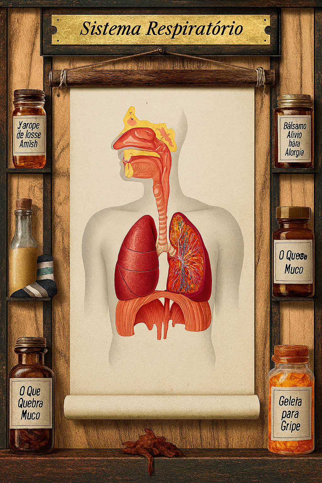 Diagrama do sistema respiratório com frascos
